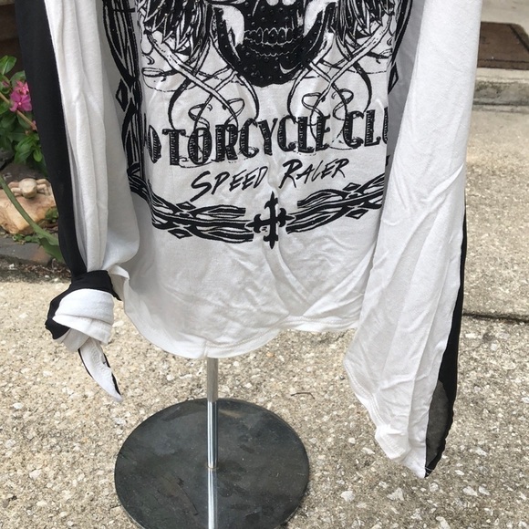 𝅺SEXY sheer motorcycle skulll rock shirt blouse by Voice of California - Picture 7 of 9